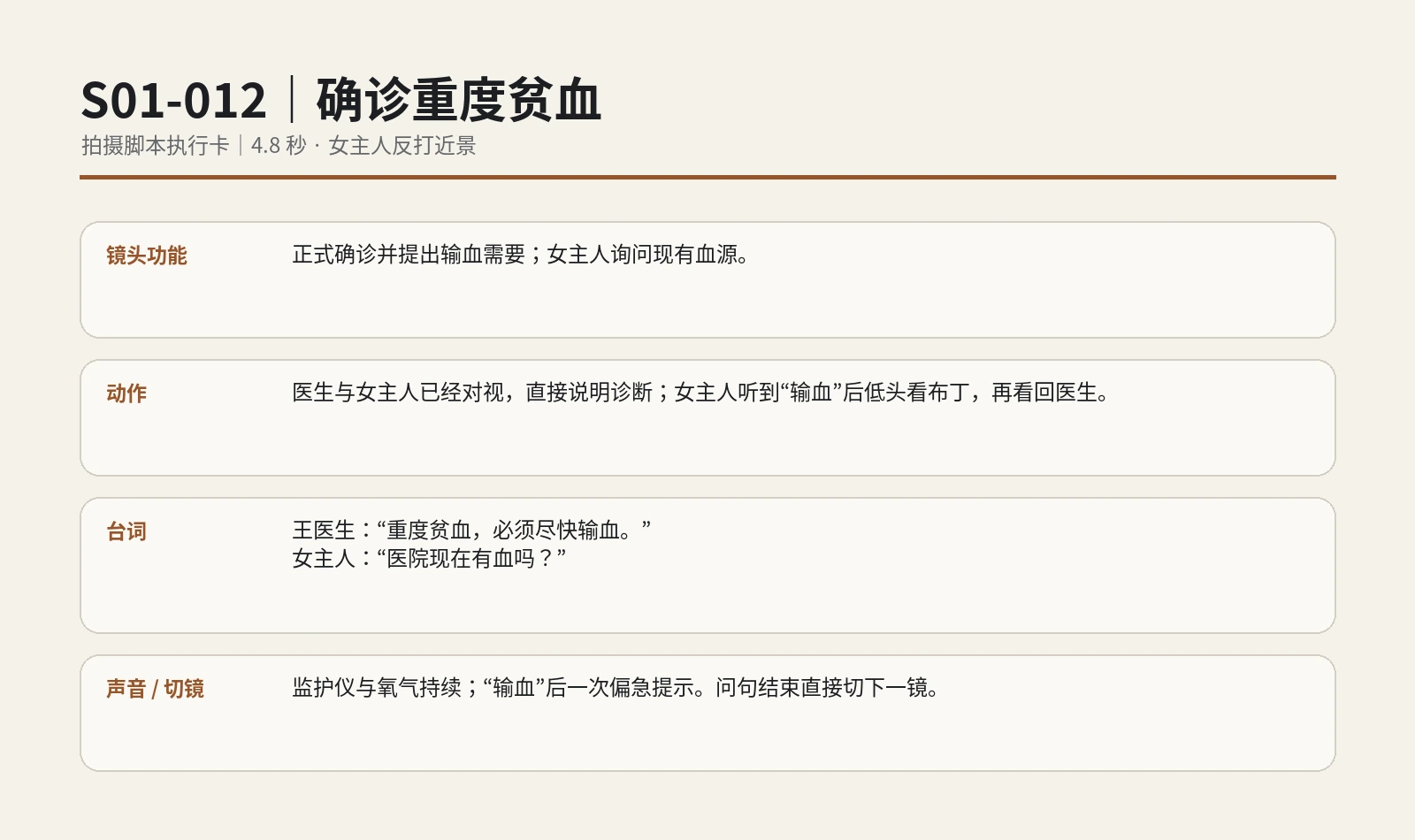 《救命血》单镜执行说明